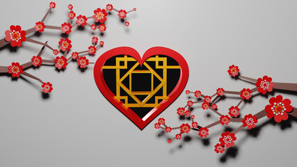china window heart shape abstract background 3D render