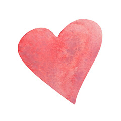 Watercolor textured pink heart on white background isolated. Hand-drawn illustration