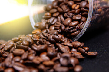 coffee beans spilled on the table