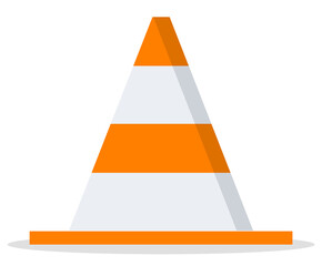 Road plastic cone, traffic warning symbol for cars, stop to motion, to move sign, dangerous, accident, repair road, attention at way, protective barrier or block, roadwork, simple vector cartoon style
