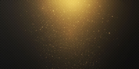 Christmas falling golden lights. Magic abstract gold dust and glare. Festive Christmas background.
Abstract golden particles and glitter on a black background. - obrazy, fototapety, plakaty