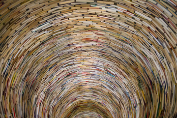 close up of books in a spiral