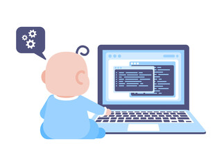 child learning and using computer concept illustration