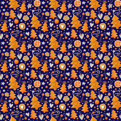 Spicy holiday oranges tree pattern
