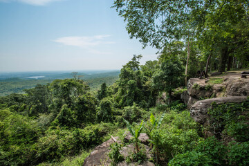 Fototapeta na wymiar Viewpoint on Wat Phra That Phu Phek The ancient Khmer stone castle in Sakon Nakhon Province, Thailand