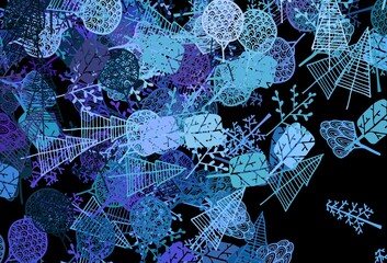 Dark Pink, Blue vector doodle background with trees, branches.
