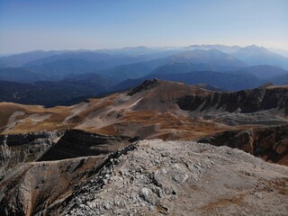 drone view of the top of Mount Oshten and the surrounding mountains. Republic of Adygea. Russia. Caucasus Nature Reserve