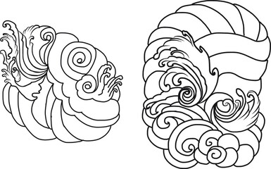 water splash and Japanese wave for tattoo.Japanese wave for tattoo.cloud tattoo ,coloring book japanese style.Traditional Asian tattoo.Tattoo art highly detailed in line art style.