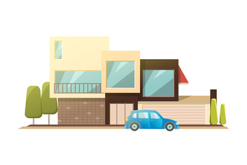 Modern house, real estate sign in flat style. illustration