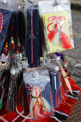 Martenitsa or martisor for March 1 ( Baba Marta day) are selling at market.