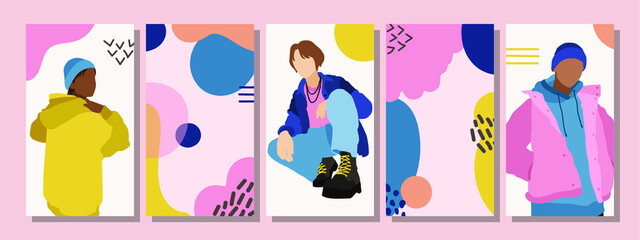 Set of Man's Face minimalist collage abstract contemporary fashion in a modern trendy colors.