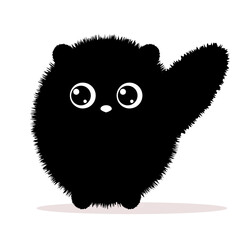 Fluffy black cat on a white background. Vector.