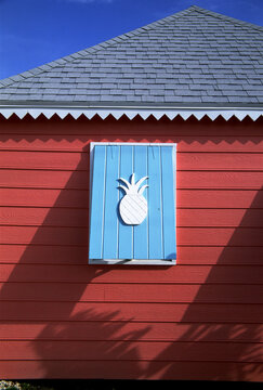 Pineapple detail on a traditional Caribbean-style hut in the Bahamas.