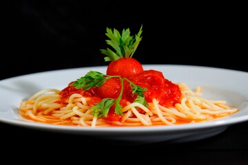 Massa bolonhesa dos espaguetes com molho de tomate, filé de carne, filé frango, vegetais, legumes...