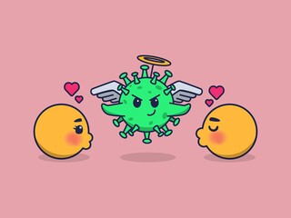 corona virus and couple character valentine concept illustration
