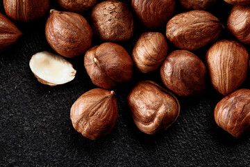Close up of Hazelnut kernels - Food Frame Background, macro detailed close up.