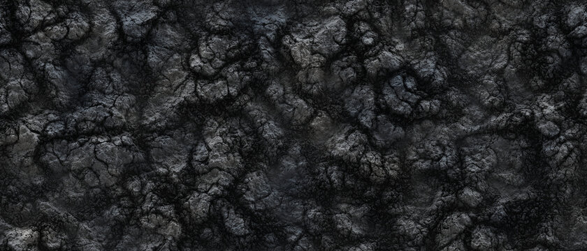 Grunge grey cracked extinct volcanic ash ground 3D illustration, seamless background