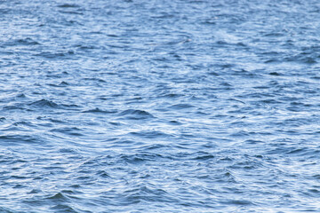 Blue water surface. Wavy sea background. Shallow depth of field.