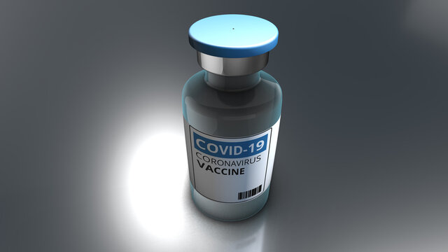 Vial Covid-19 VACCINE - 3D model illustration on a gradient background