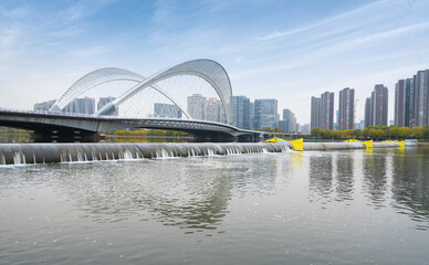 Obraz premium Bridges and urban skyline in Taiyuan, Shanxi, China
