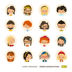 People avatars collection. Comic personage. Girls and boys. Hipster look