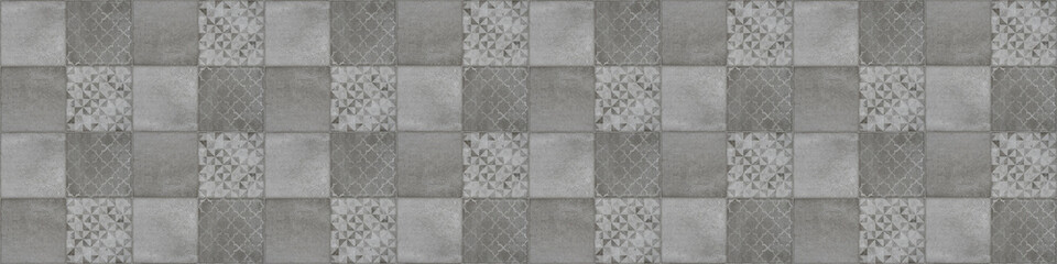 Gray white bright grunge seamless vintage retro geometric square mosaic motif cement concrete stone tiles texture background banner panorama