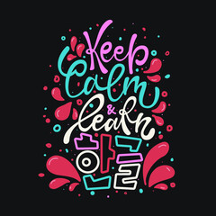 Keep calm and learn hangeul hand drawn lettering. Colorfull vector phrase for posters, cards and other prints.
