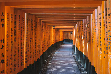 Kyoto, Japan - September 03, 2019 - Torii gates in Fushimi Inari Shrine, Kyoto, Japan
