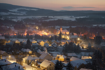 Winter in Bakonybel, a small touristic town located in the Bakony mountain range in Hungary (2021...