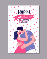 A postcard with a couple in love kissing. For Valentine's Day. Vector illustration.