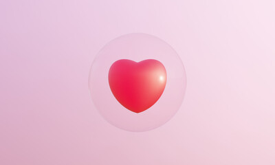 3D rendered red heart and bubbles on pink background. Lovely Valentine.