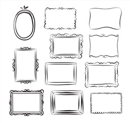 Hand drawn vintage doodle floral frames set. Cartoon style. Vector.