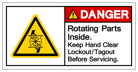 Danger Rotating Parts Inside Keep Hand Clear Lockout/Tagout Before Servicing Symbol Sign, Vector Illustration, Isolate On White Background Label .EPS10