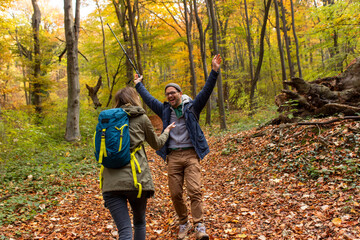 Couple having fun during hike