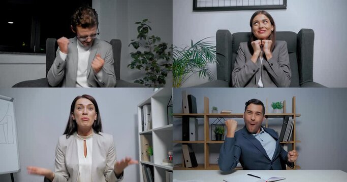 Cheerful businesspeople talking during skype conference