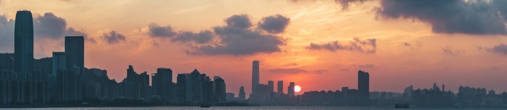 Sunset in Hong Kong fishing valley, Lei Yue Mun