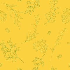 Botanical pattern. Foliage line art drawing. Plant Art design for print, cover, wallpaper, natural wall art. Vector illustration.