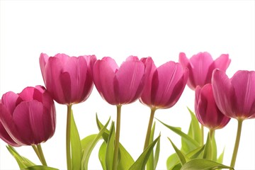 Bright Pink Tulips Against a White Background