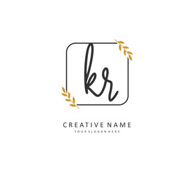 KR Initial letter handwriting and signature logo. A concept handwriting initial logo with template element.