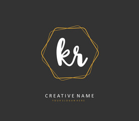KR Initial letter handwriting and signature logo. A concept handwriting initial logo with template element.