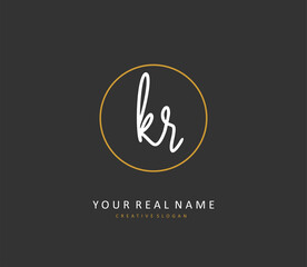 KR Initial letter handwriting and signature logo. A concept handwriting initial logo with template element.