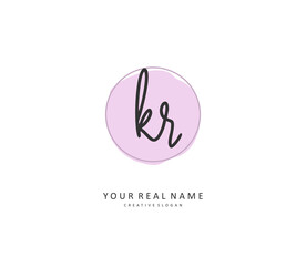 KR Initial letter handwriting and signature logo. A concept handwriting initial logo with template element.