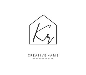KR Initial letter handwriting and signature logo. A concept handwriting initial logo with template element.