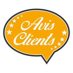 Bulle orange avis clients 5 étoiles en français. Pour réputation site ou enquête satisfaction entreprise. Icône vecteur.