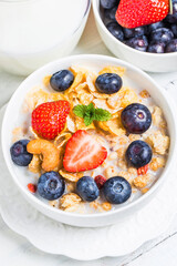 crunchy flakes with blueberries various yogurts healthy breakfast