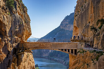 The King's Little Path. The famous  walkway along the steep walls of a narrow gorge in El Chorro.