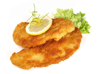 Chicken Schnitzel on white Background - Isolated