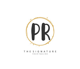 PR Initial letter handwriting and signature logo. A concept handwriting initial logo with template element.