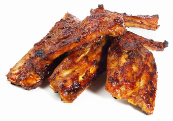 Grilled Marinated Pork Spareribs - Isolated on white Background