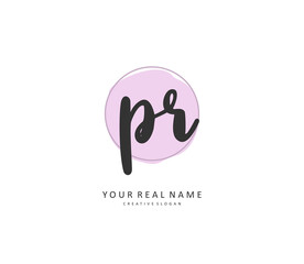 PR Initial letter handwriting and signature logo. A concept handwriting initial logo with template element.